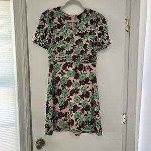 Sandro Short Sleeve Dress in Pink and Green